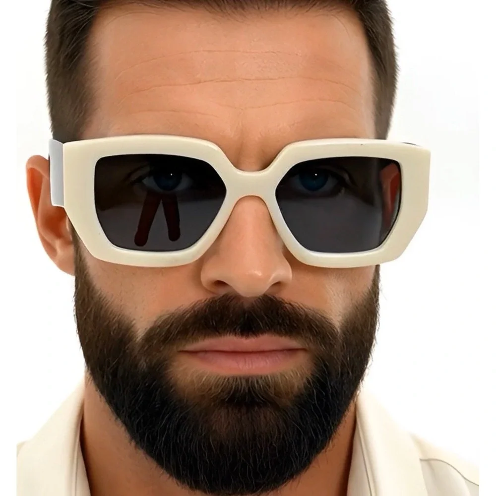 Bold‎ Square Sunglasses Cream Black Frame Mens Designer Style Oversized Men 2026